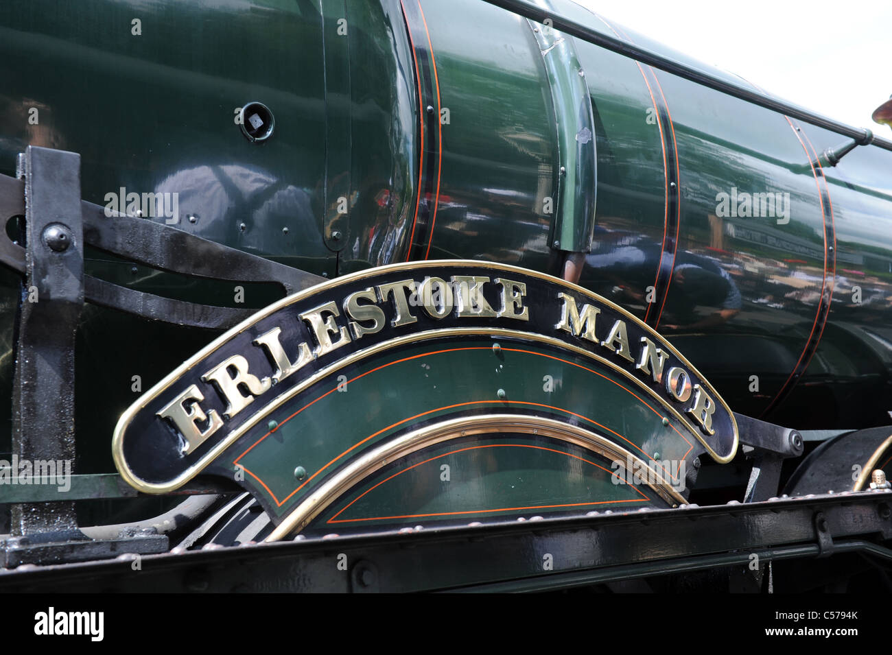 Erlestoke Manor Typenschild auf Great Western Dampf Lok uk Stockfoto