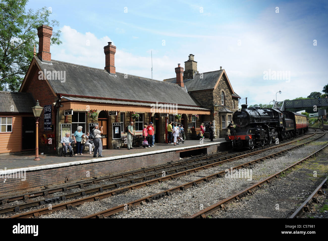 Dampflok, Ankunft am Highley Station am Severn Valley Railway Uk Stockfoto