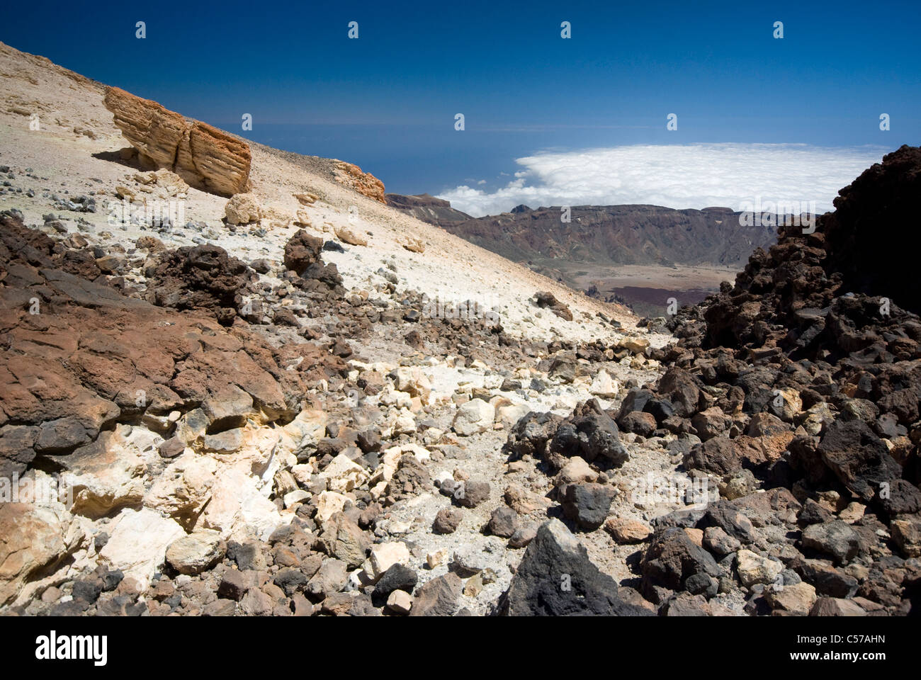 Schwefelsäure Ablagerungen auf Vulkan Mount Teide, Teneriffa, Spanien Stockfoto