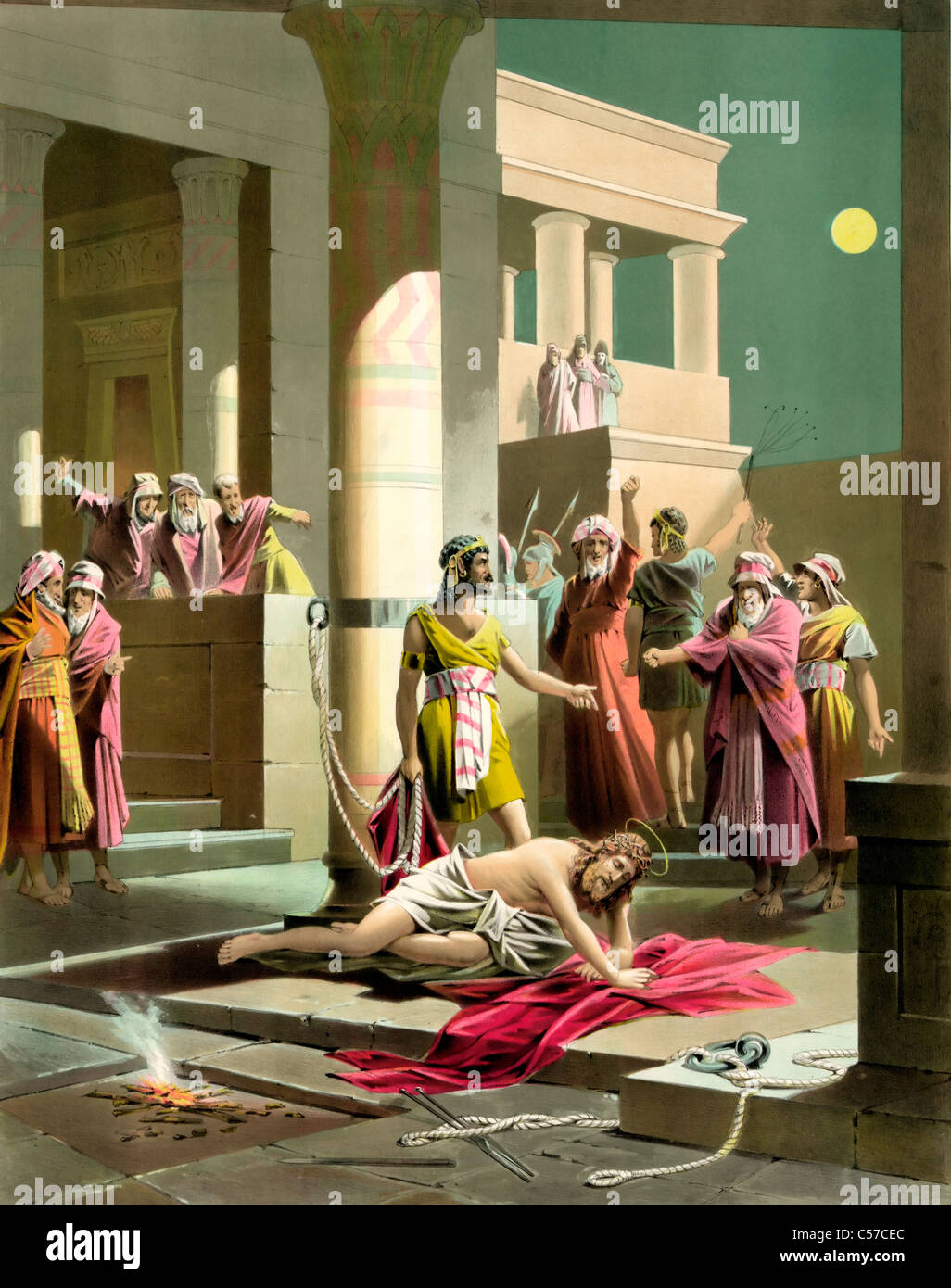 Jesus Christus fällt erschöpft nach der Geißelung Stockfoto