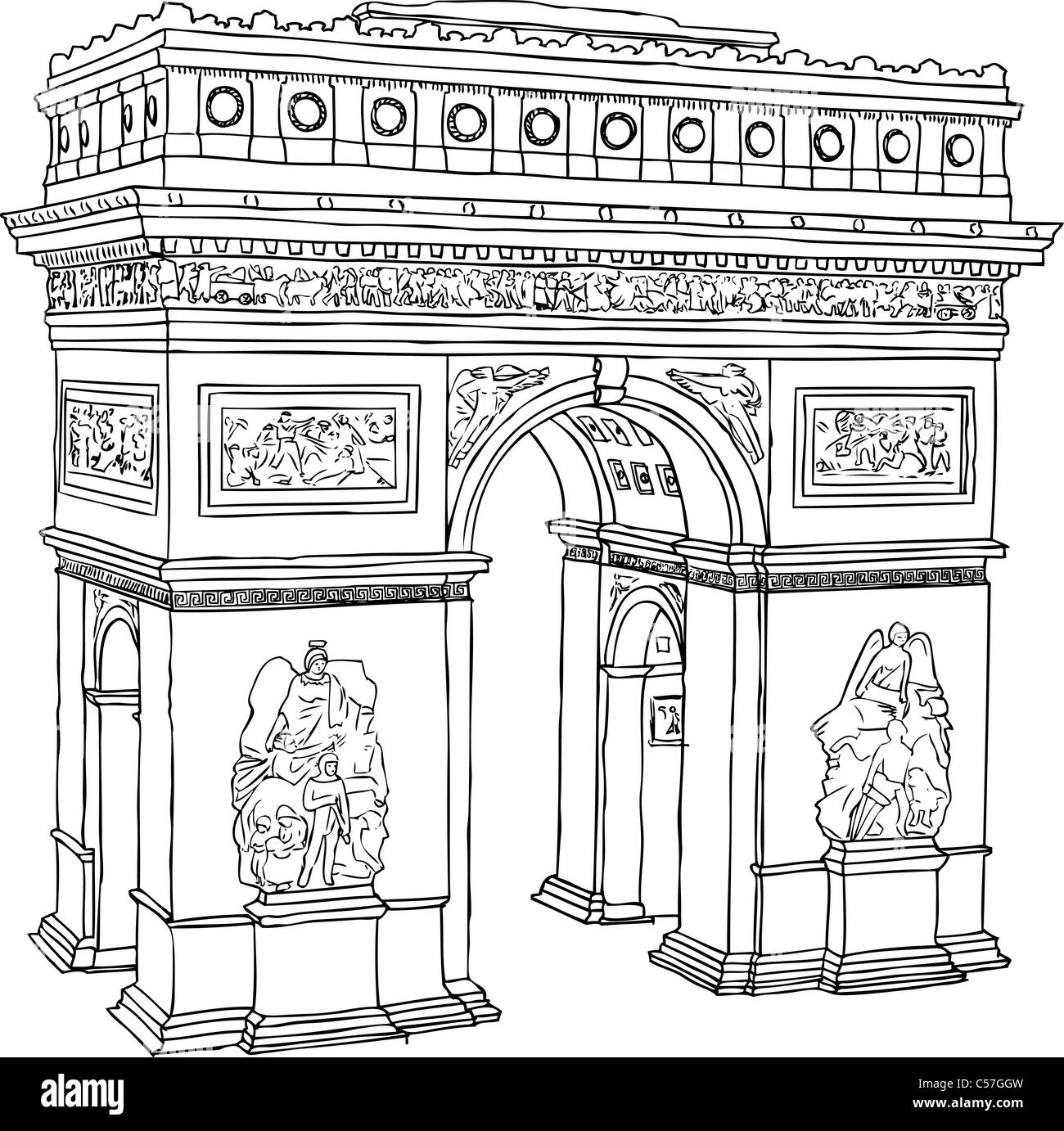 Handgezeichnete Vektor-Illustration von Paris Triumph Bogen Stockfoto