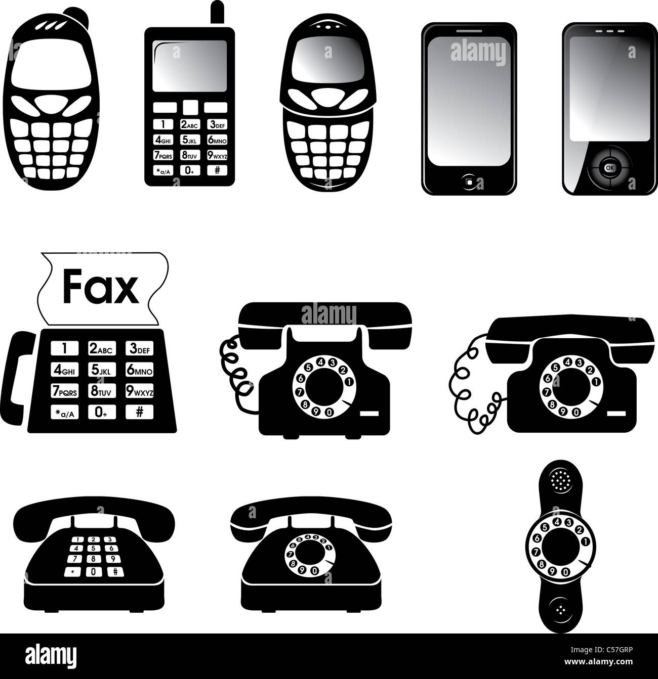 Sammlung von alten und neuen Telefon Vektor-icons Stockfoto