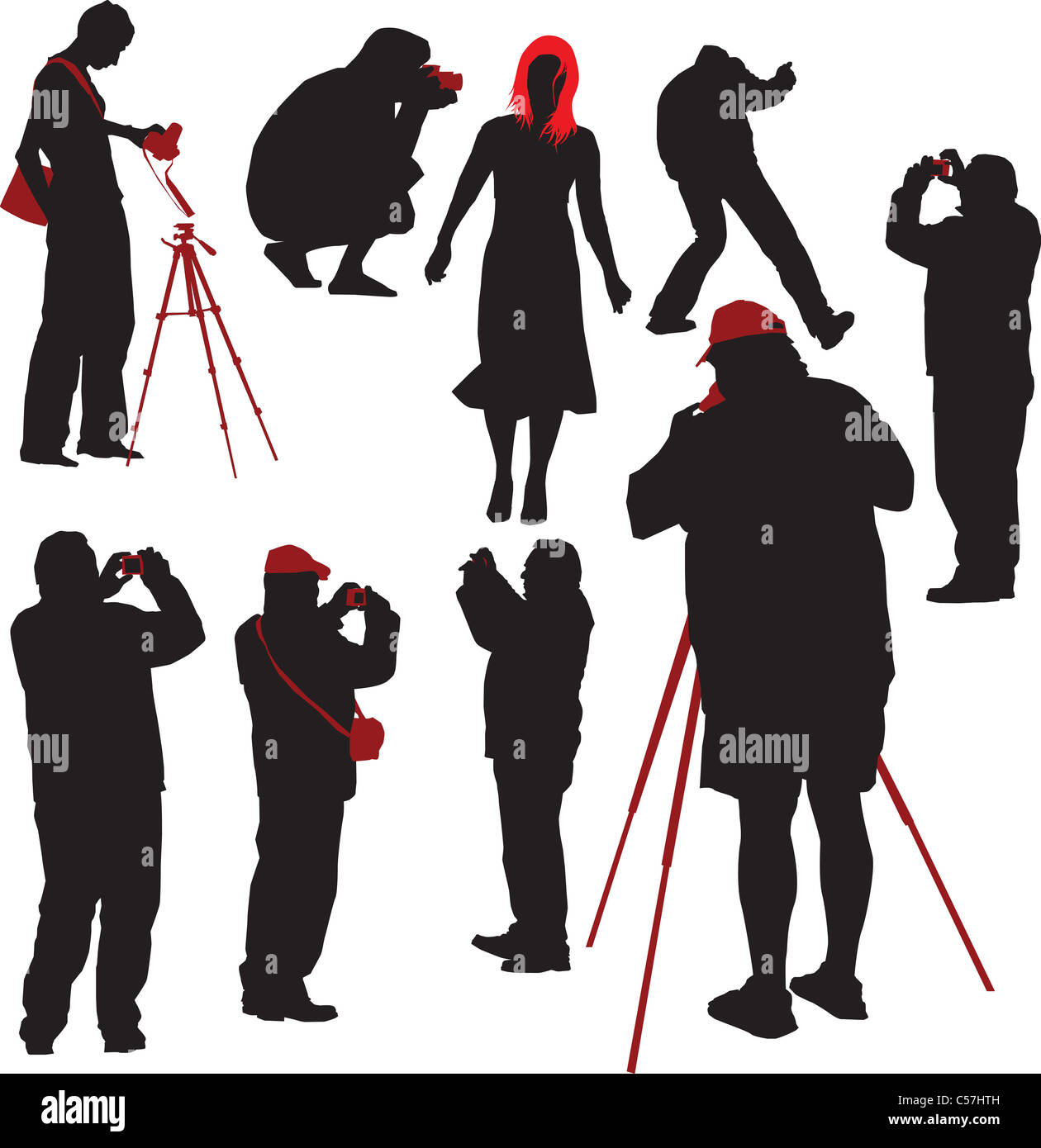 8 Silhouetten von Fotografen, junges Model. Vektor-illustration Stockfoto