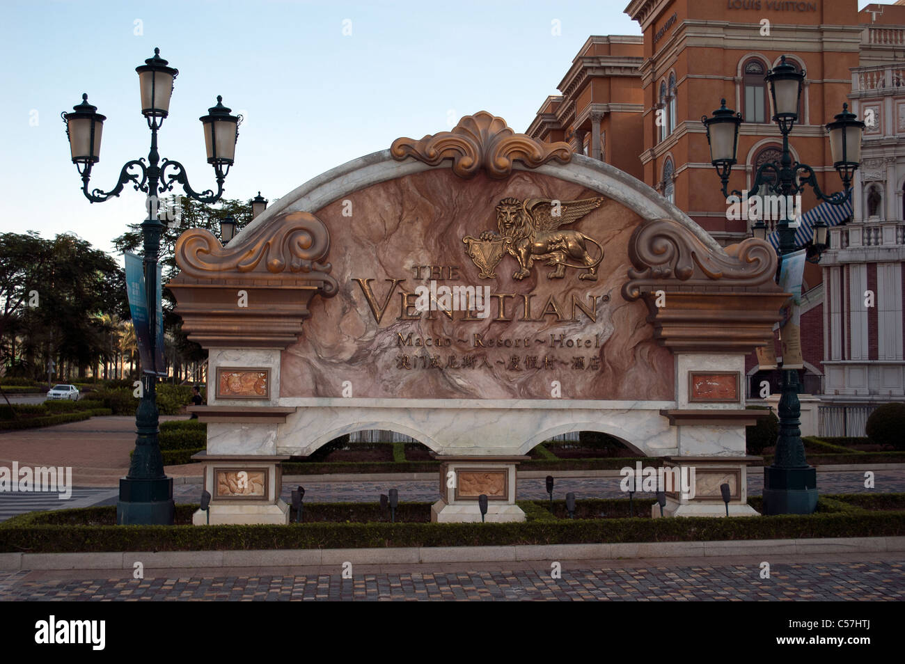 Melden Sie sich für das Venetian Macao Casino Hotel, Cotai Strip, Macau, China. Stockfoto