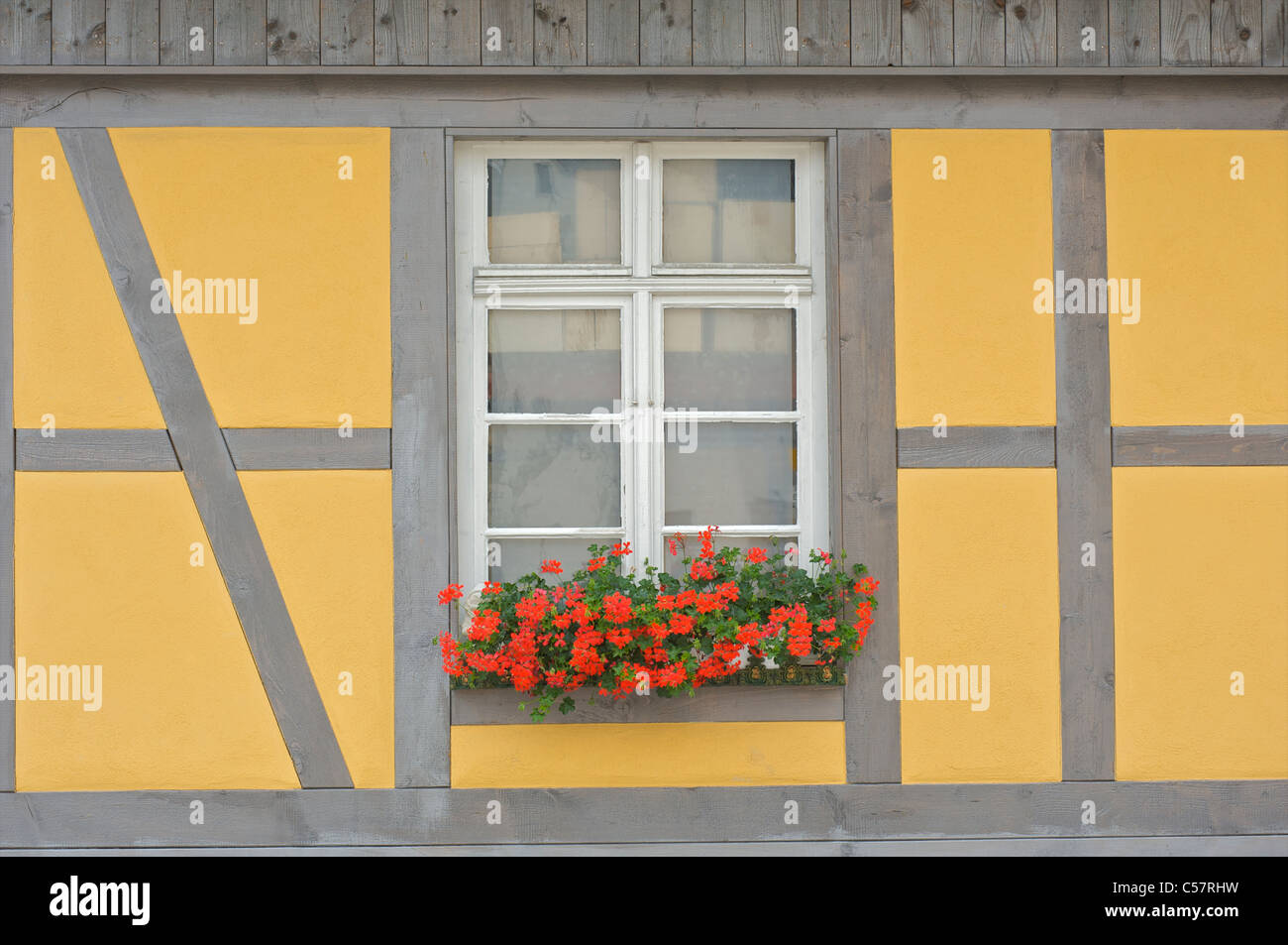 Detail eines alten Hauses mit Fachwerk oder Fachwerk in der Stadt Haslach, Schwarzwald, Baden-Württemberg, Deutschland Stockfoto