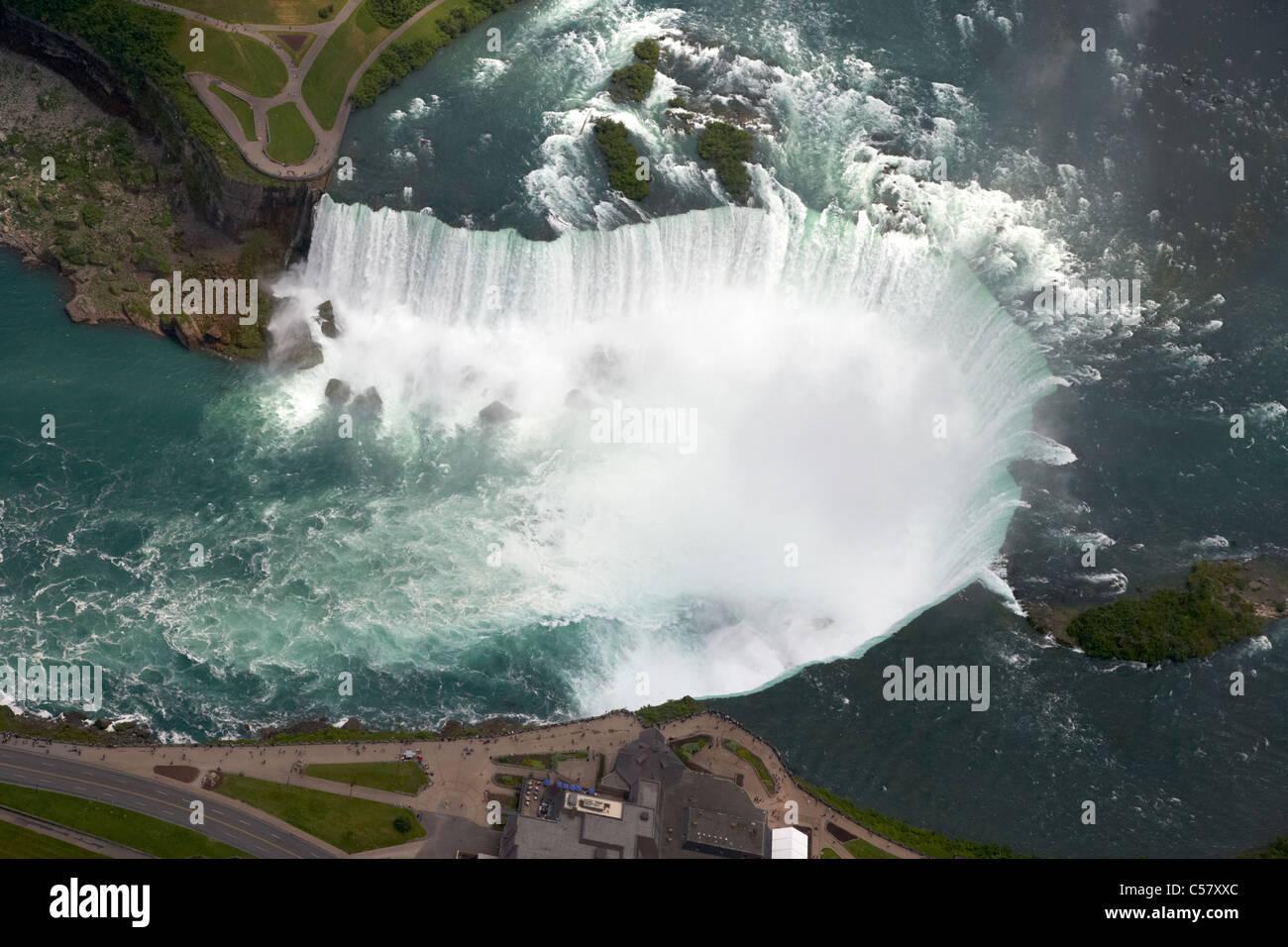 areial Blick auf den Horseshoe Falls vom Hubschrauberrundflug über Niagara Falls Ontario Kanada Stockfoto