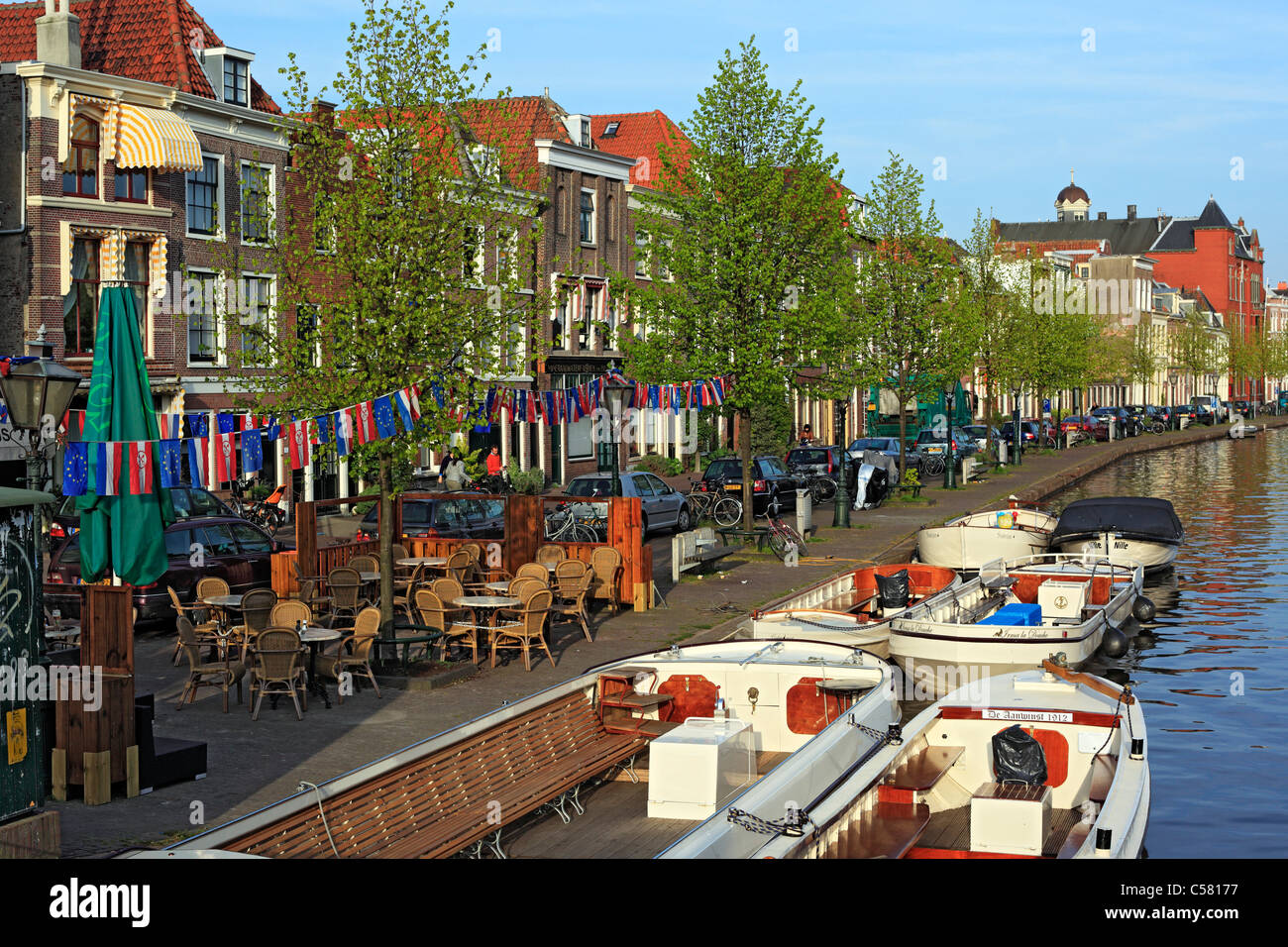 Niederlande, Holland, Europa, europäische, Westeuropa, Stadt, Architektur, bauen, Haus, Boot, Leyden, Niederländisch Stockfoto