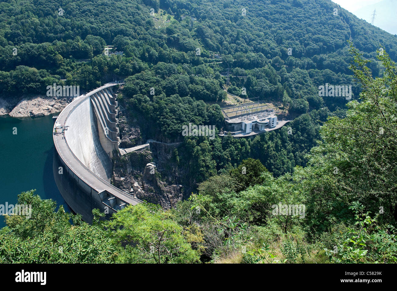 Schweiz, Europa, Ticino, Tal der Verzasca Staudamm, Lago di Vogorno, Energie, dam Wand Stockfoto