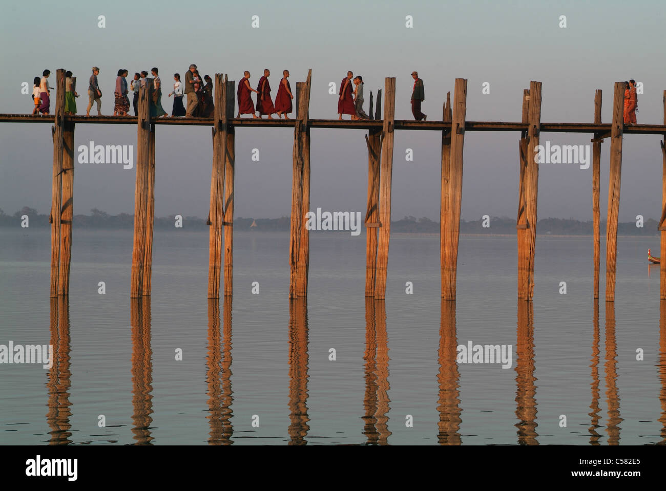 Amarapura, Asien, Burma, Myanmar, Brücke, U Bein, Fluss, Fluss, Ayeyarwady Stockfoto