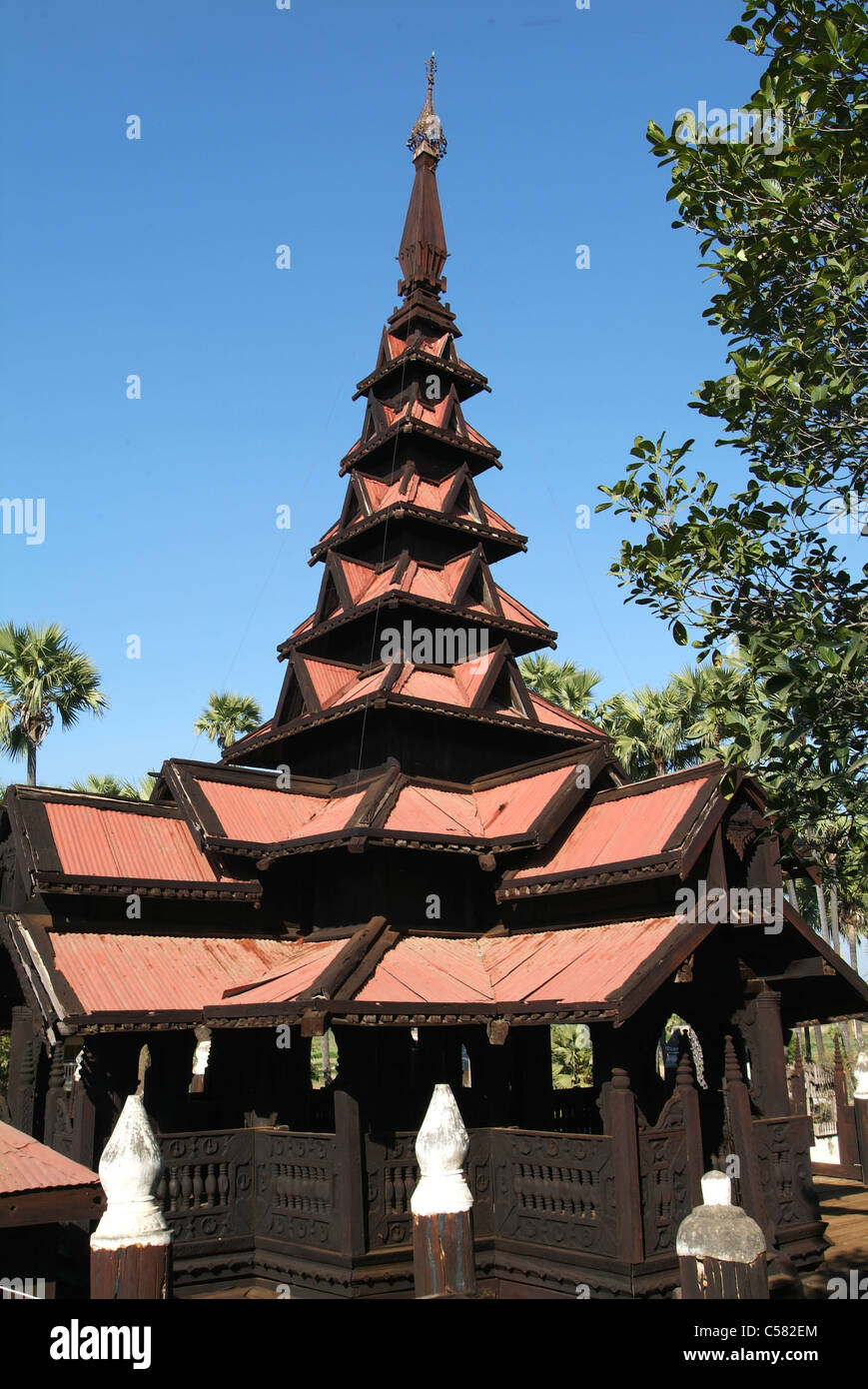 Asien, Burma, Myanmar, Kreuzgang, Kyaung Bargayar, Religion, Dach Stockfoto
