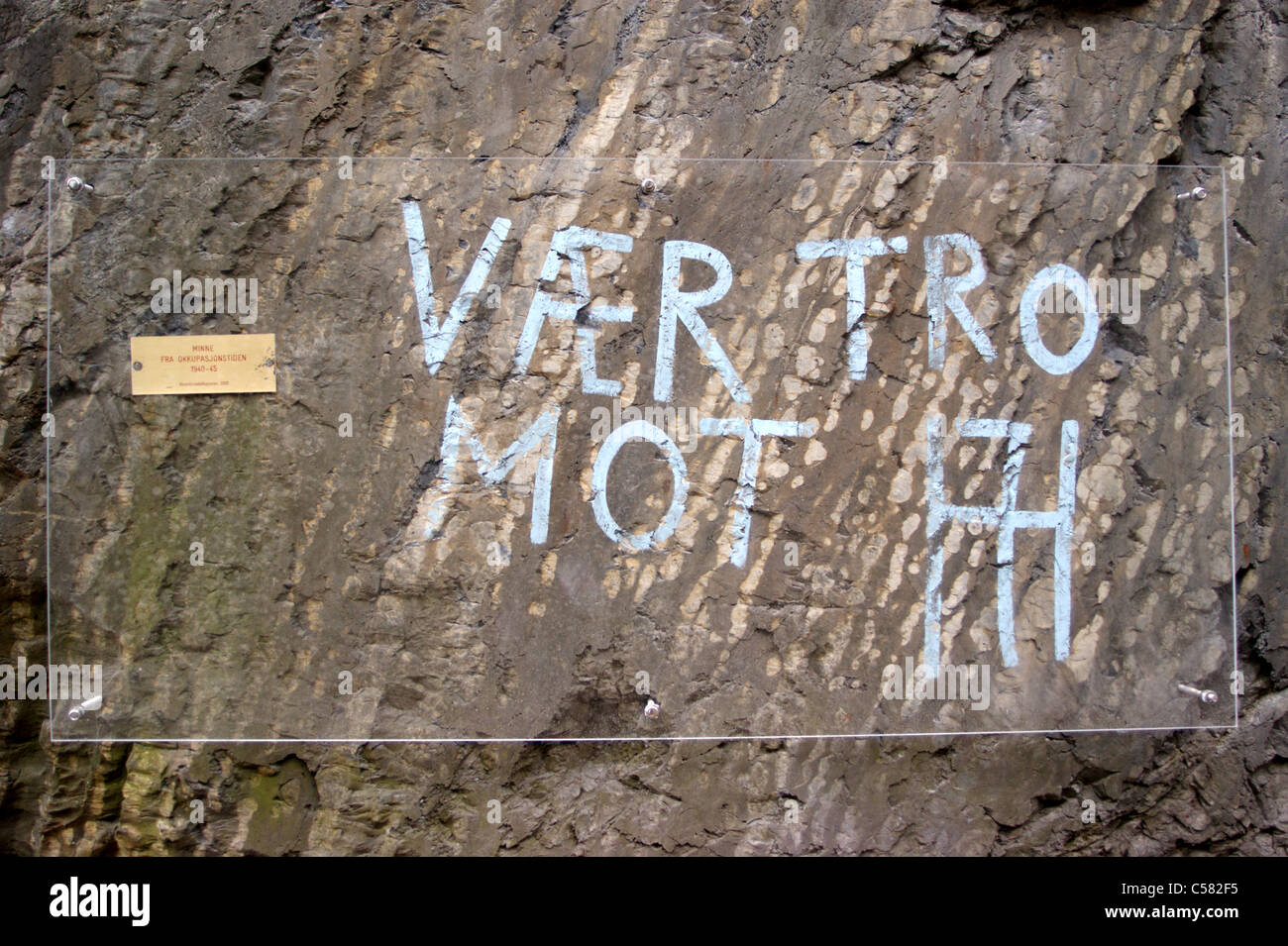 Graffiti-Slogan aus der Nazi-Besatzung "Wahr", Oslo, Norwegen Stockfoto