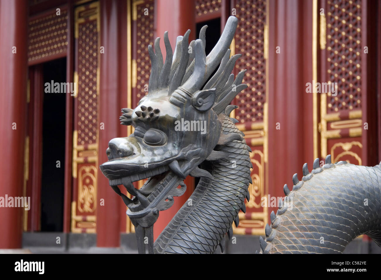Geschnitzten Drachen im Sommerpalast, Peking, China Stockfoto