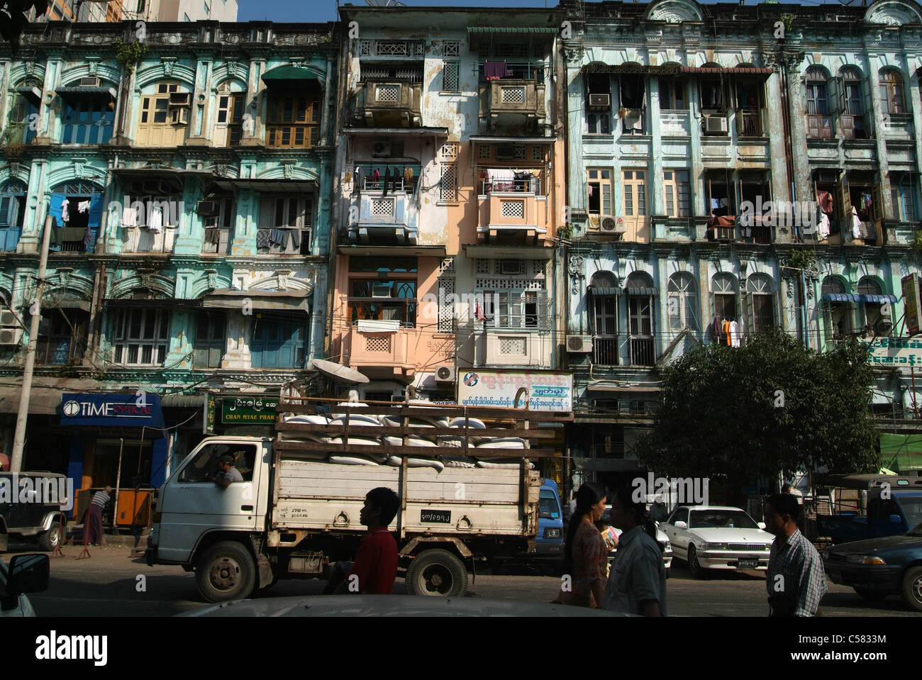 Asien, Burma, Myanmar, Yangon, Zentrum, Fassaden, Kolonialstil, Stockfoto