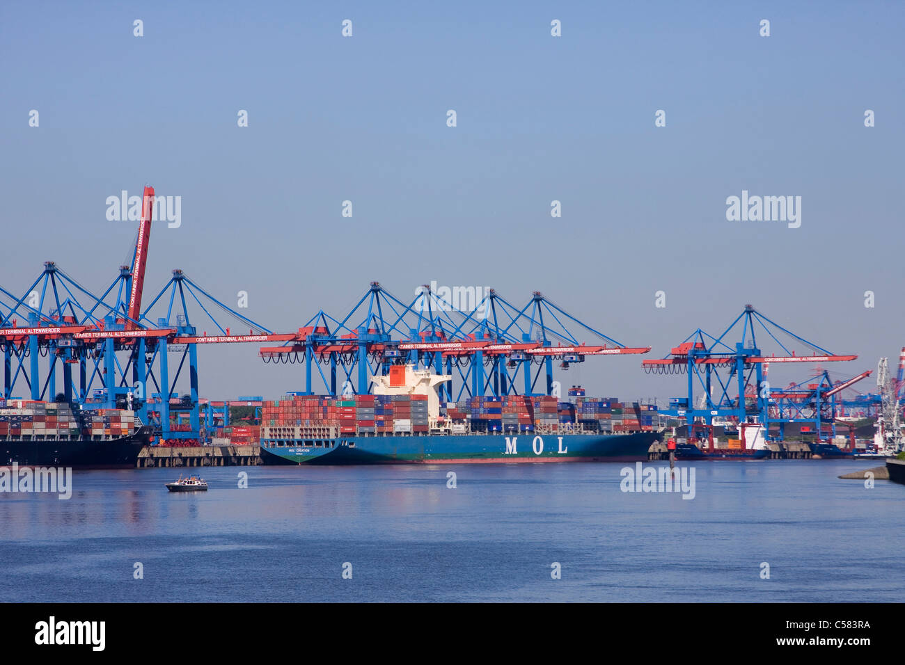 komplexe, außen, Geschäft, Container, Container-Häfen, Containerhafen, Containerschiff, Containerschiffe, Container-terminal, co Stockfoto