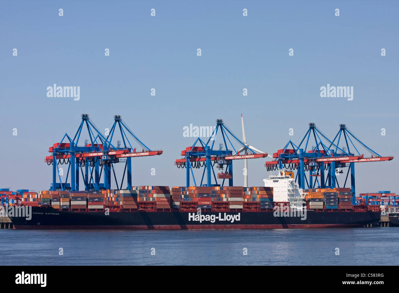 komplexe, außen, Geschäft, Container, Container-Häfen, Containerhafen, Containerschiff, Containerschiffe, Container-terminal, co Stockfoto