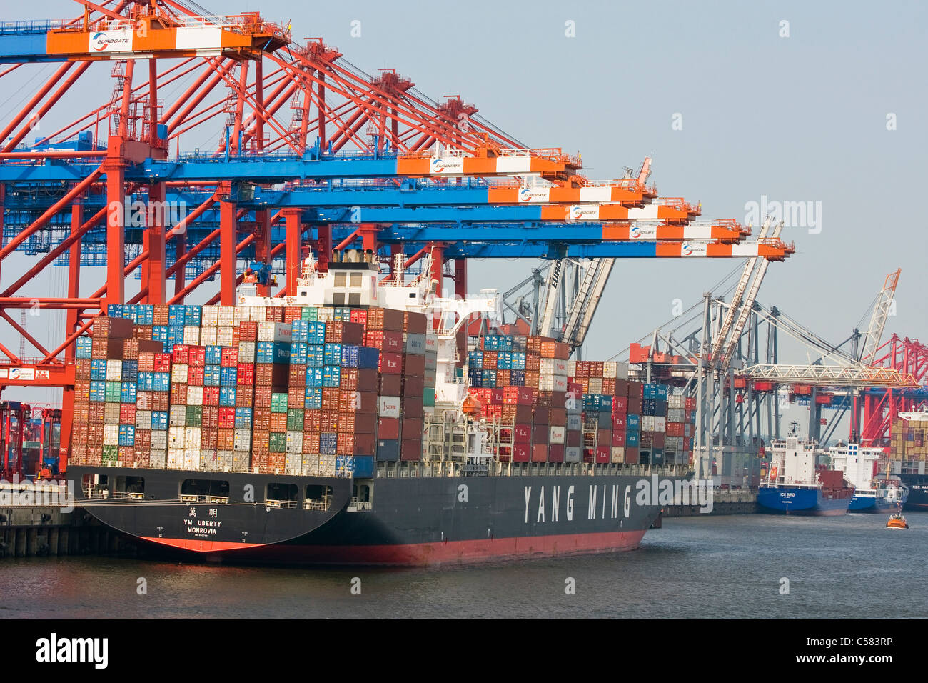 komplexe, außerhalb, Kai Burchard, Geschäft, Container, Container-Häfen, Containerhafen, Containerschiff Containerschiffe, enthalten Stockfoto