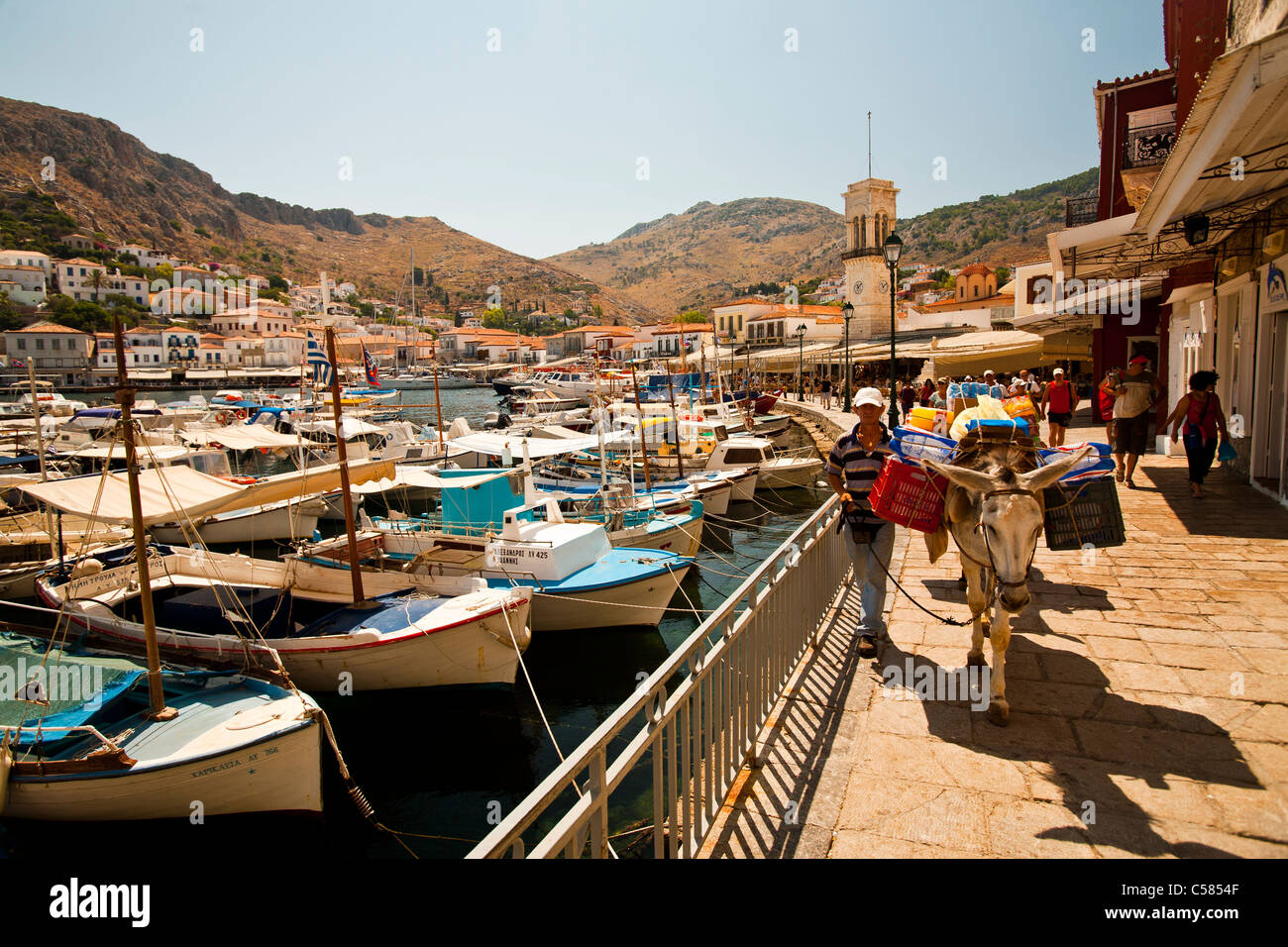 Blick auf Hydra Port, Griechenland. Stockfoto