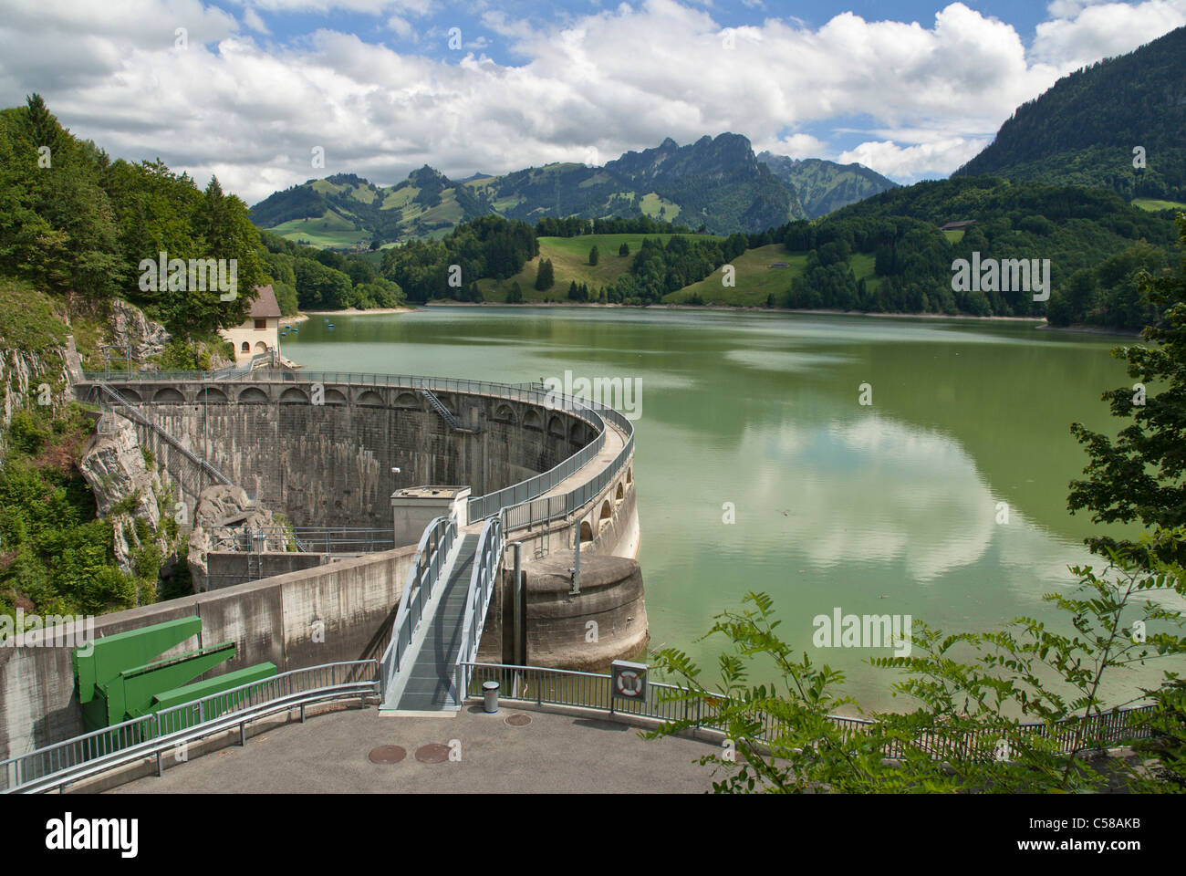 Alpen, Berge, Kurve dam Wand, Dent de Vounetse, Energiegewinnung, Energieversorgung, Europa, Freiburg, Fribourg, Kanton FR, Frei Stockfoto