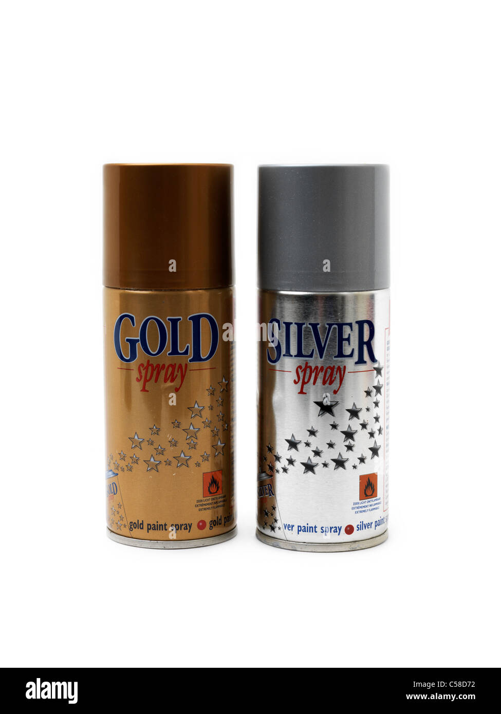 Silber und Gold Sprühfarbe manchmal verwendet als eine Inhalat Stockfoto