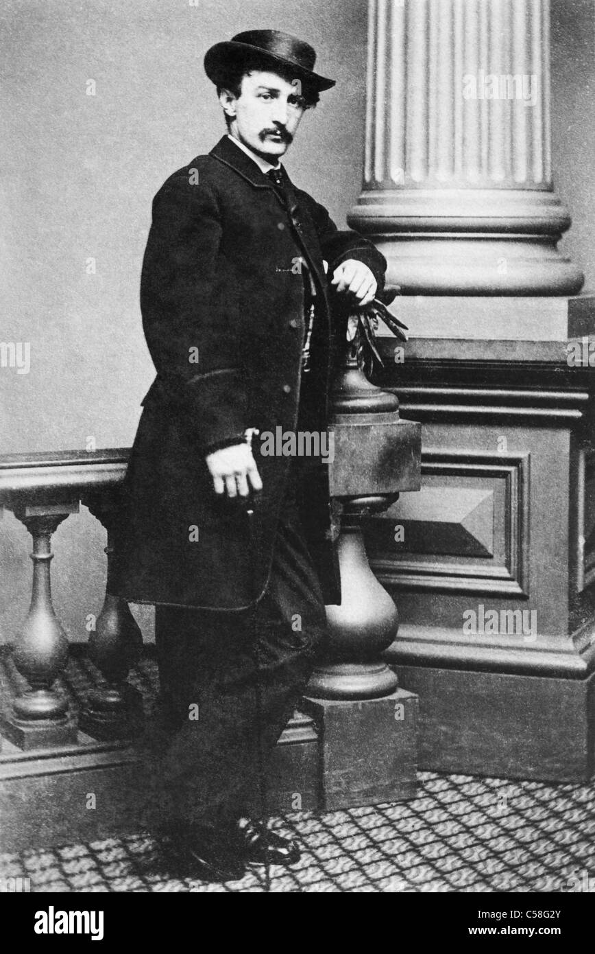 Portraitfoto von Schauspieler John Wilkes Booth (1838-1865) - der Mann, der US-Präsident Abraham Lincoln im April 1865 ermordet. Stockfoto Portraitfoto von Schauspieler John Wilkes Booth (1838-1865) - der Mann, der US-Präsident Abraham Lincoln im April 1865 ermordet. Stockfoto