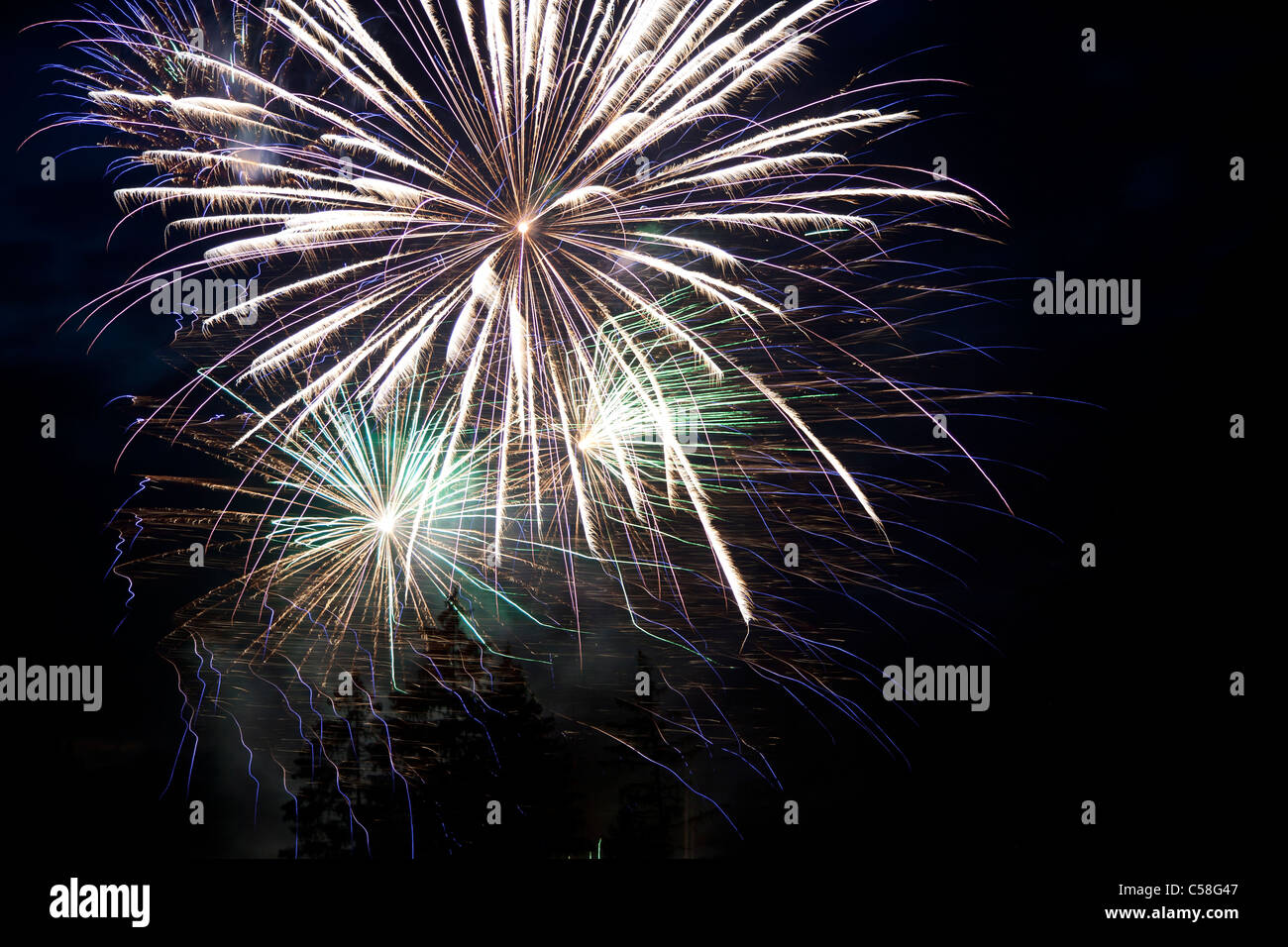 14 Juli, Chatel, Feuerwerk, Frankreich, Schweiz, Haut Savoie, Portes du Soleil, Französisch, nationaler Tag Stockfoto
