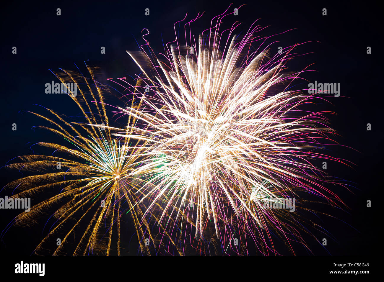 14 Juli, Chatel, Feuerwerk, Frankreich, Schweiz, Haut Savoie, Portes du Soleil, Französisch, nationaler Tag Stockfoto