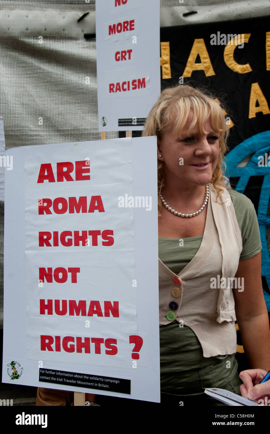 Protest gegen Rassismus und mangelnde Menschenrechte London Zigeuner Stockfoto