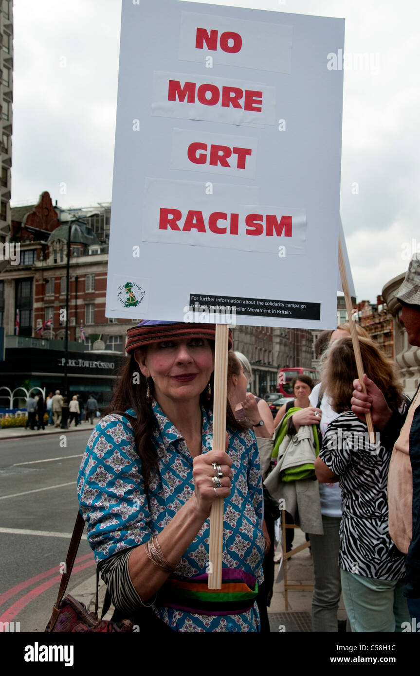 Protest gegen Rassismus und mangelnde Menschenrechte London Zigeuner Stockfoto