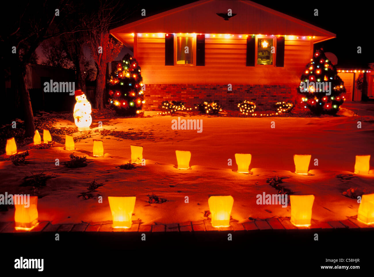 Weihnachtsbeleuchtung, Zuhause, Dekoration, Leuchten, New Mexico, USA, USA, Amerika, Stockfoto