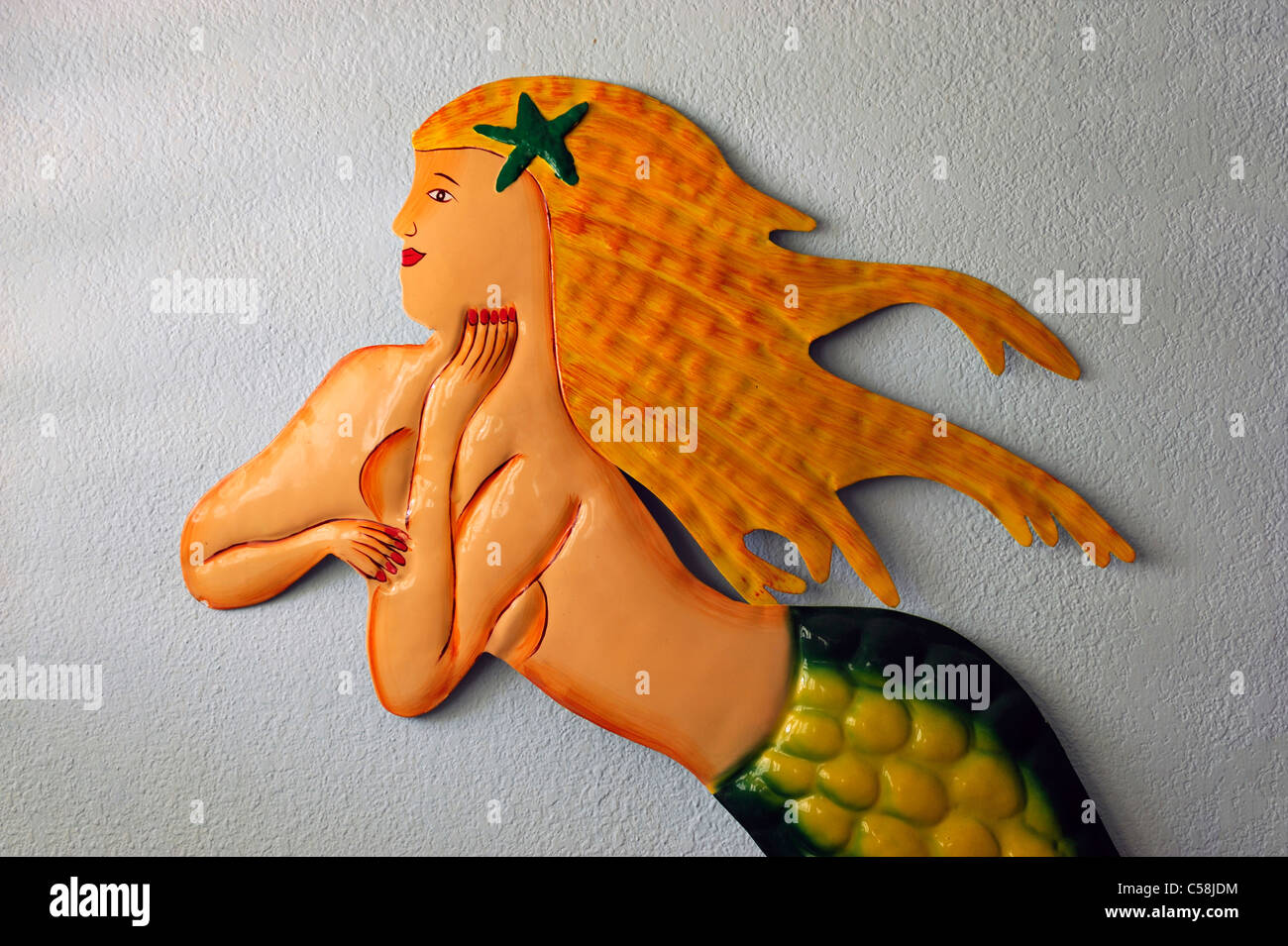 Gelb, Meerjungfrau, Garden, The Palms Retro Hotel, Atlantic Beach, Jacksonville, Florida, USA, USA, Amerika, Stockfoto