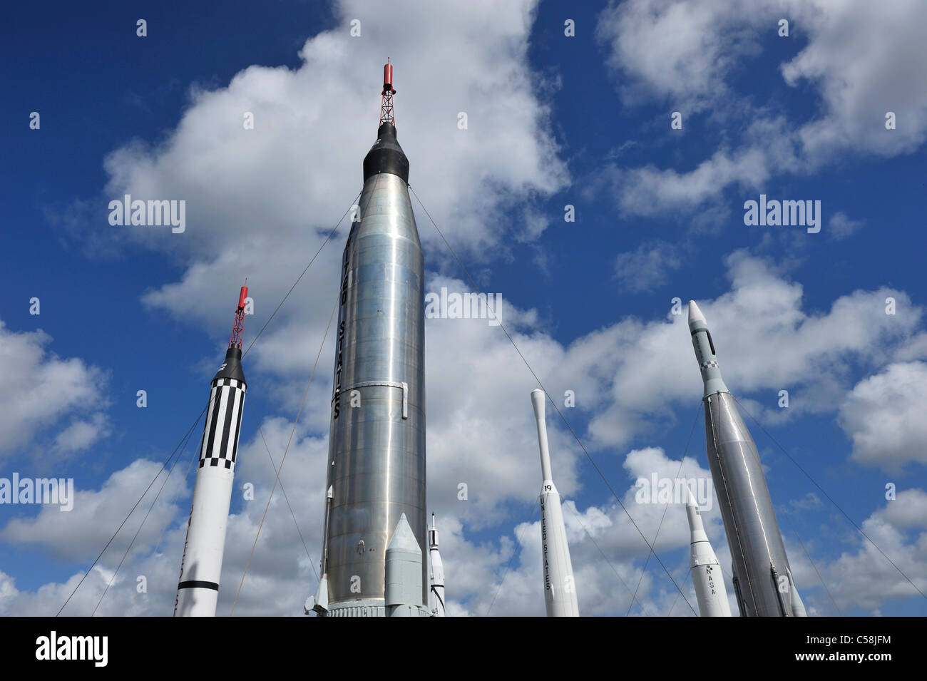 Rocket Garden, Kennedy Space Center, in der Nähe von Titusville, Florida, USA, USA, Amerika, Raketen, Raumfahrt, museum Stockfoto