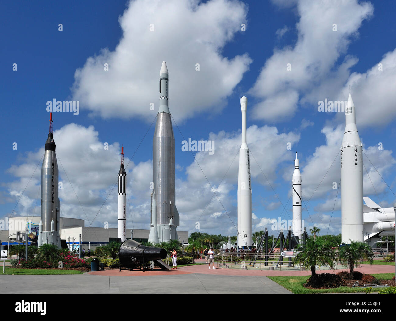 Rocket Garden, Kennedy Space Center, in der Nähe von Titusville, Florida, USA, USA, Amerika, Raketen, Raumfahrt, museum Stockfoto