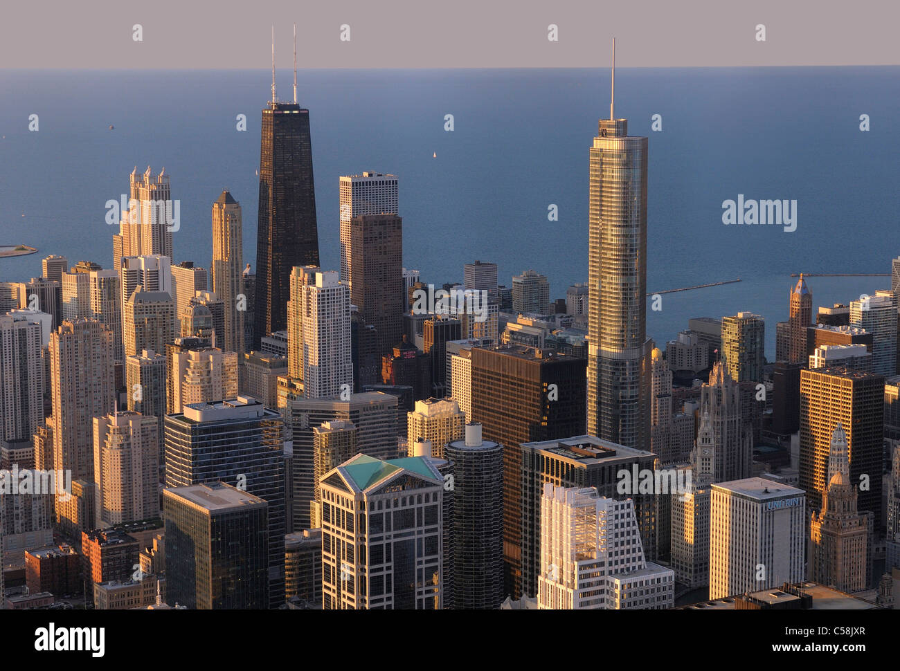 Chicago, von oben, vom Willis Tower, Chicago, Illinois, USA, USA, Amerika, Gebäude, Lake Michigan, Stockfoto