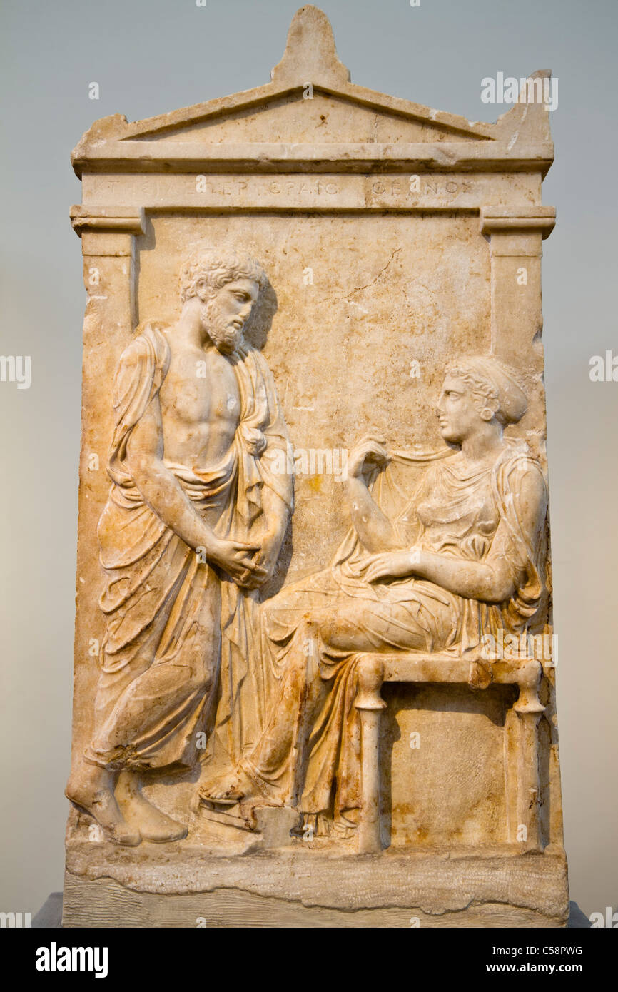 Die Grabstele des Ktesileos und Theano, ca. 400 BC. Siehe Beschreibung für mehr Informationen. Stockfoto