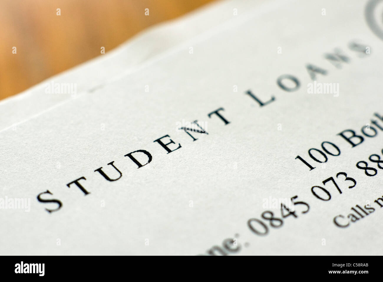 Student Loan Bank Brief Stockfoto