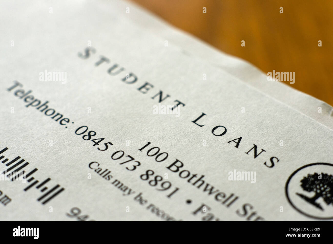 Student Loan Bank Brief Stockfoto