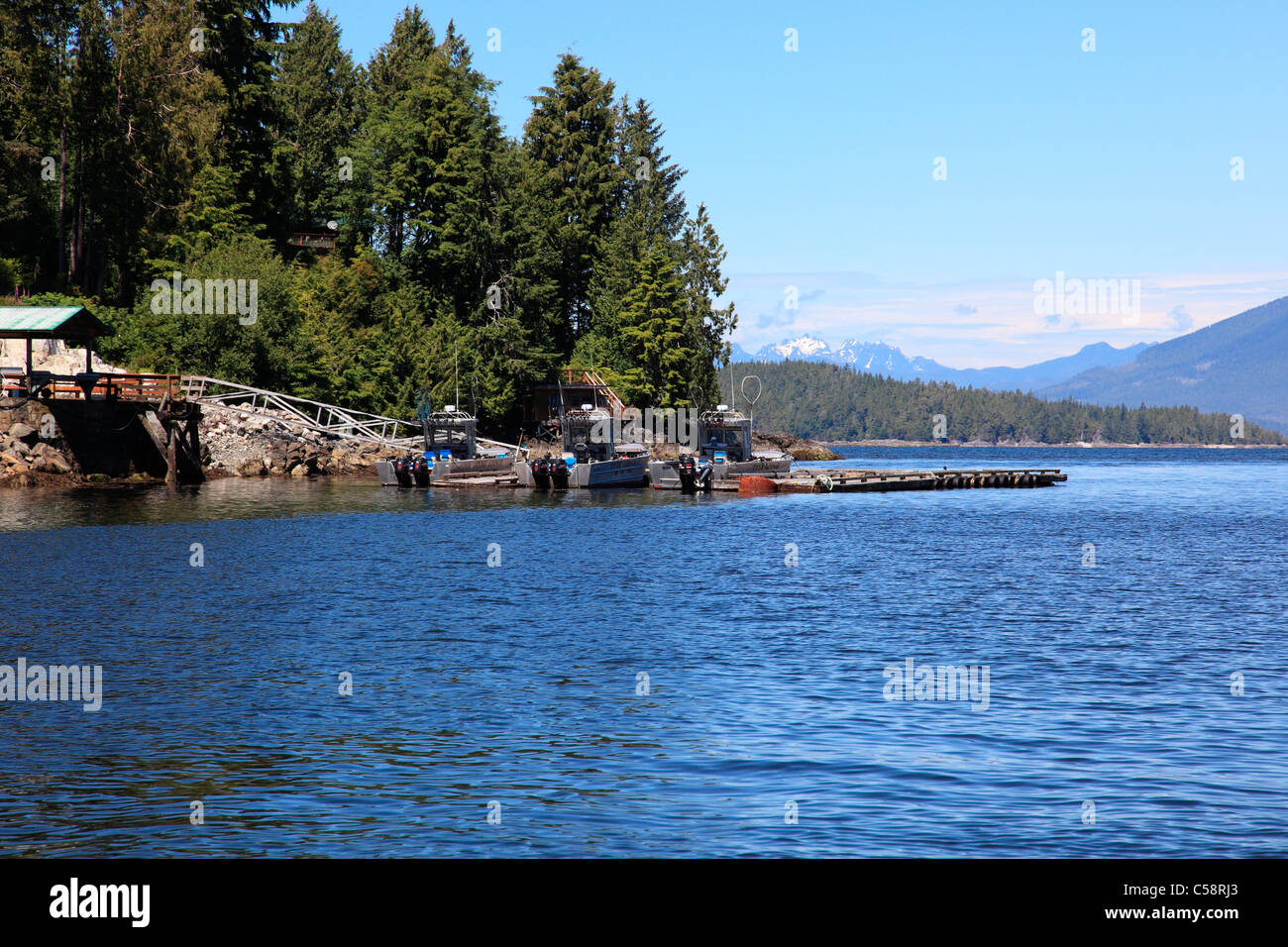 Bamfield Lage von Meer und Marine Wissenschaftsforschung für niedrigere Vancouver Island. Coast Guard Schiff Basis. Angeln-Resorts. Ende des Stockfoto