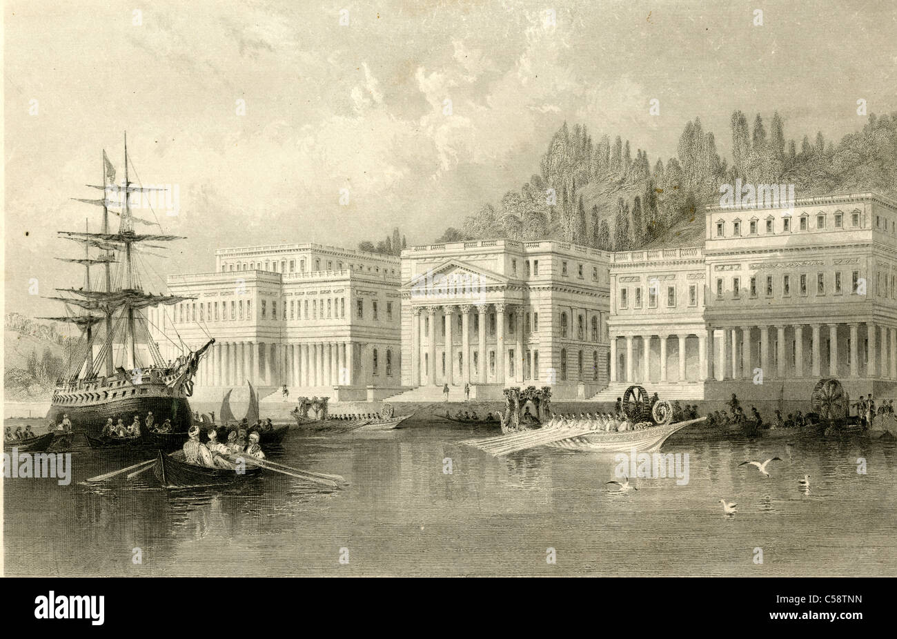 Ca. 1876 Gravur, "The New Sultanspalast auf den Bosporus." Stockfoto
