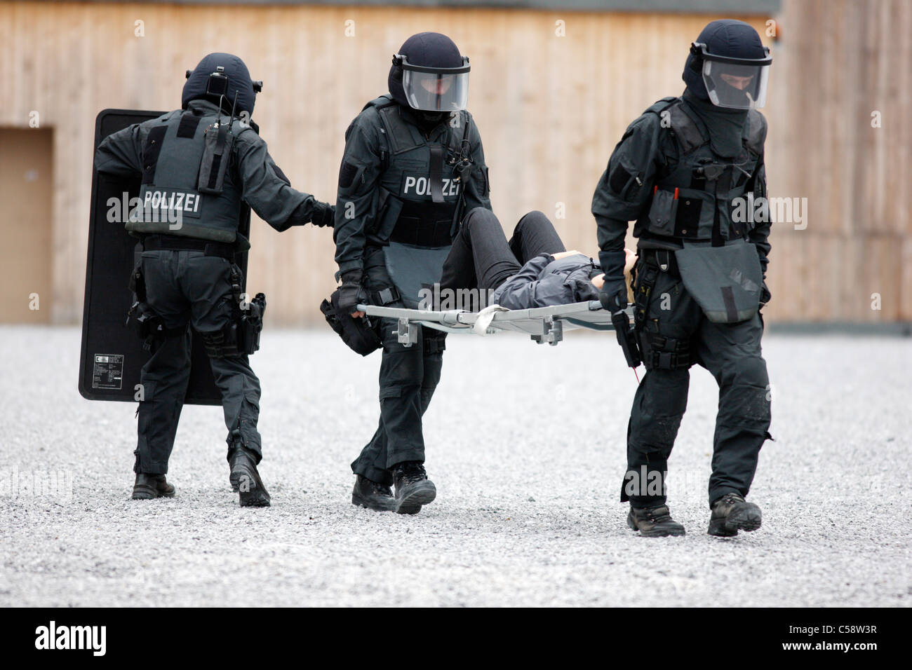 Ausbildung Bereich der deutschen Polizei SWAT-teams. Geisel Rettungseinheiten und andere Polizei-Spezialeinheiten-Übung-Center. Deutschland. Stockfoto
