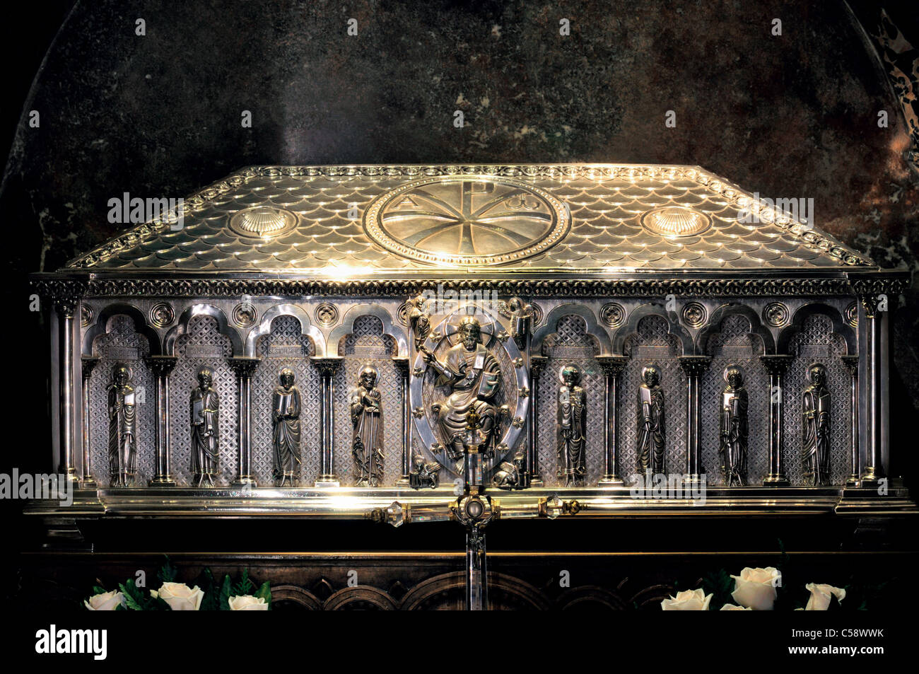 Spanien, Jakobsweg: Grab des Apostels Jakobus in der Kathedrale von Santiago de Compostela Stockfoto