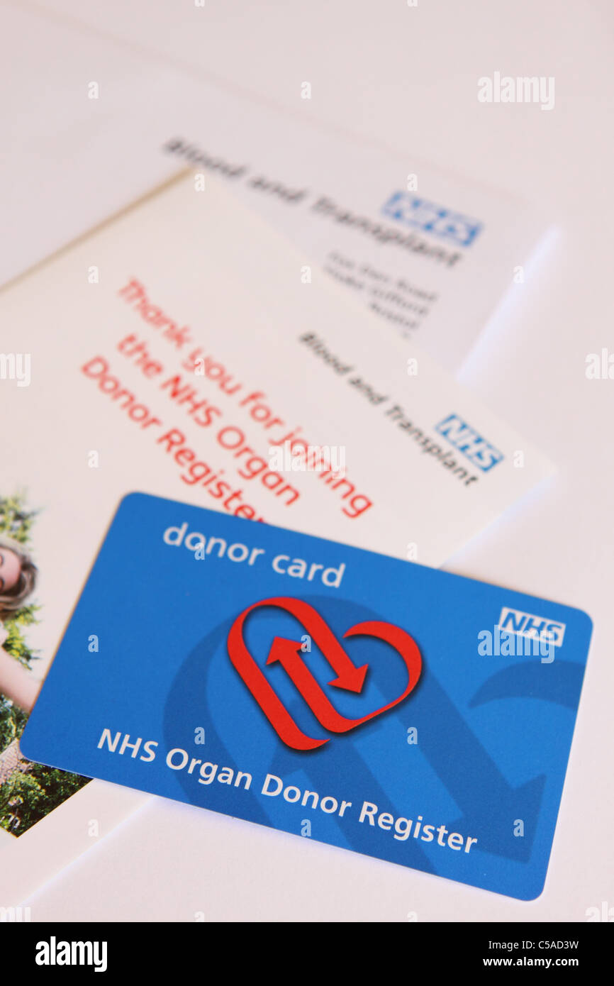 NHS Organ Organspenderausweis Donorcard Stockfoto