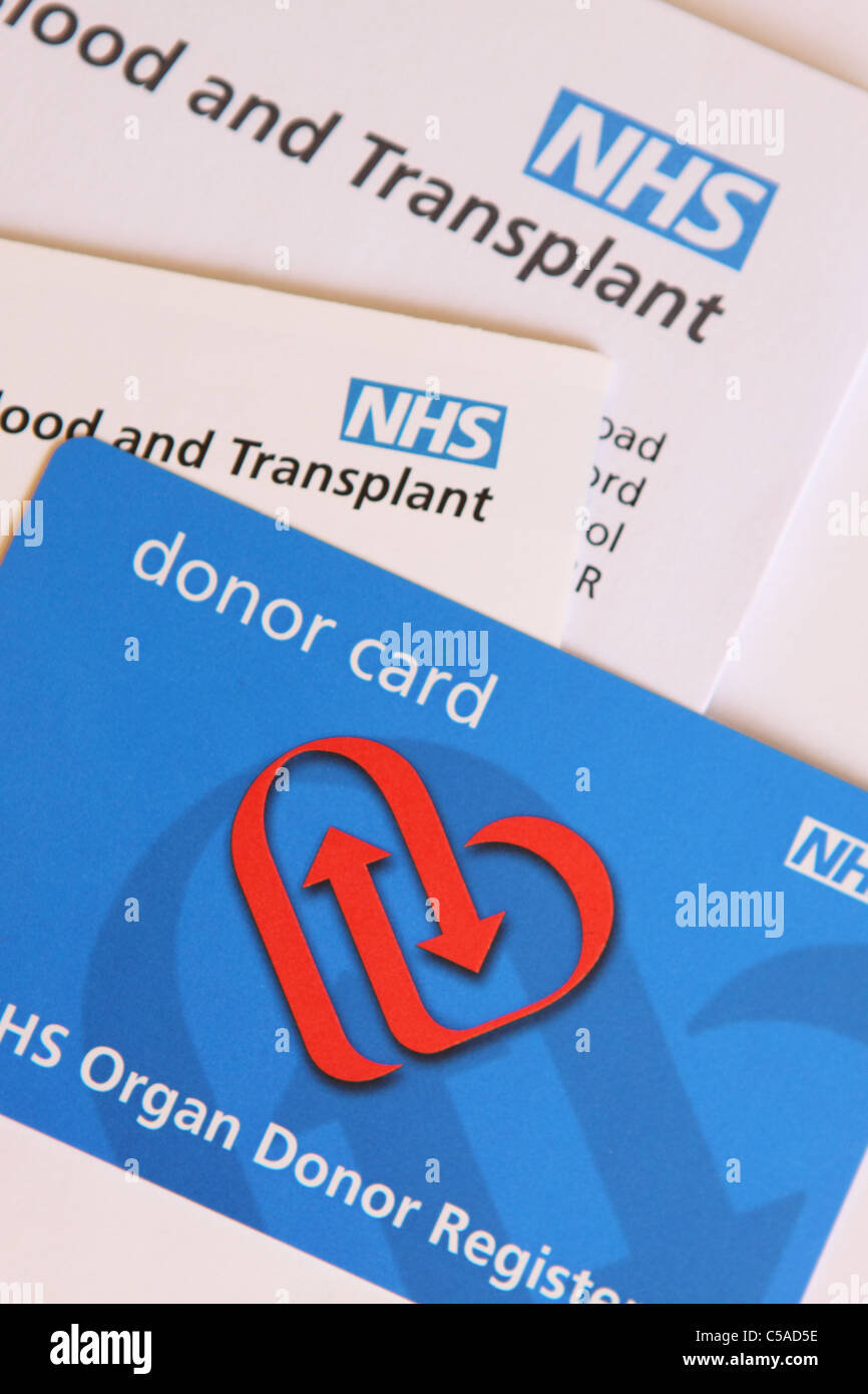 NHS Organ Organspenderausweis Donorcard Stockfoto