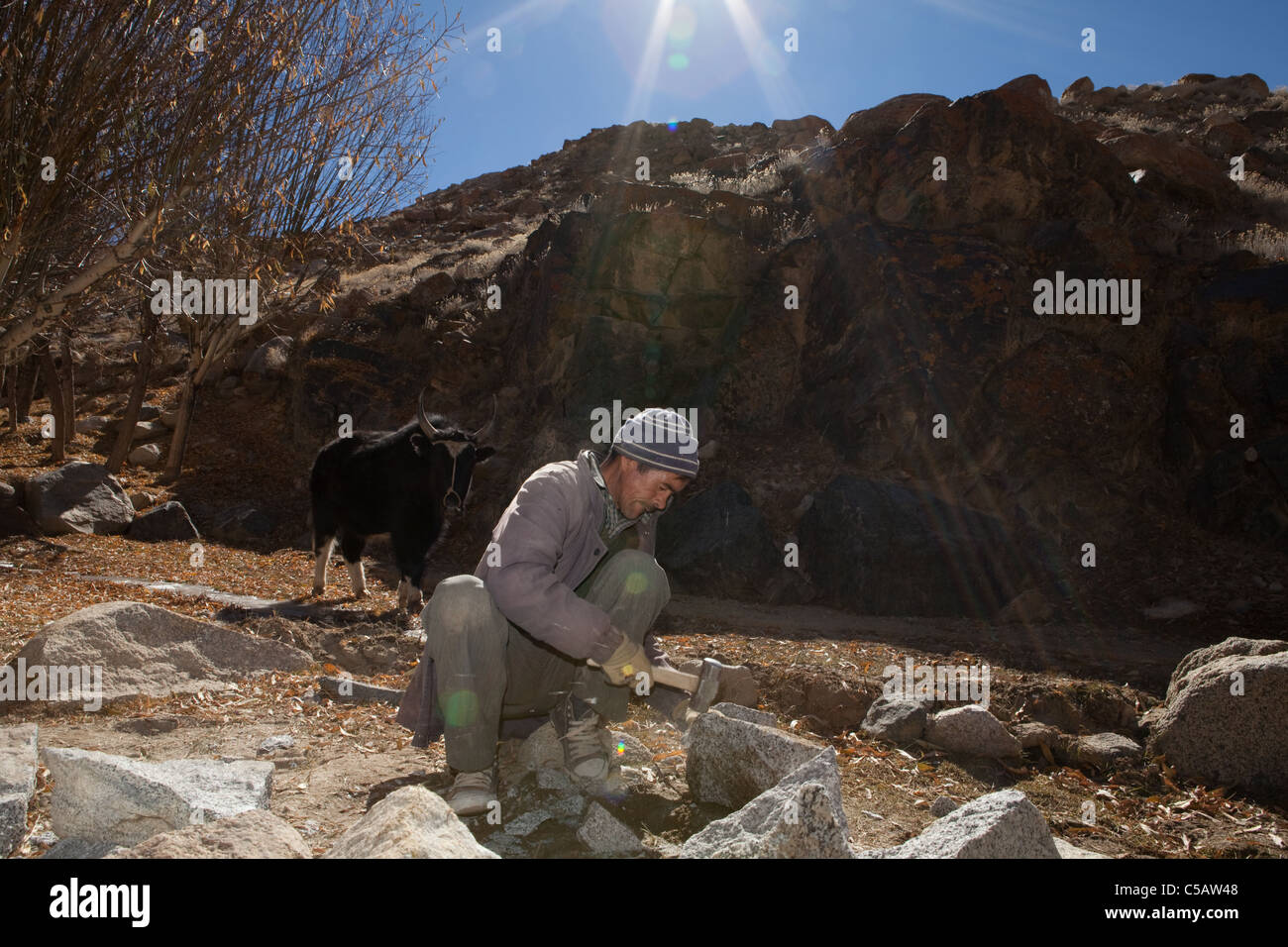 Künstliche Gletscher-Projekt in Nang. Es gibt 10 ähnliche Projekte in der Region um Wasser in die Dörfer zu bringen. Stockfoto