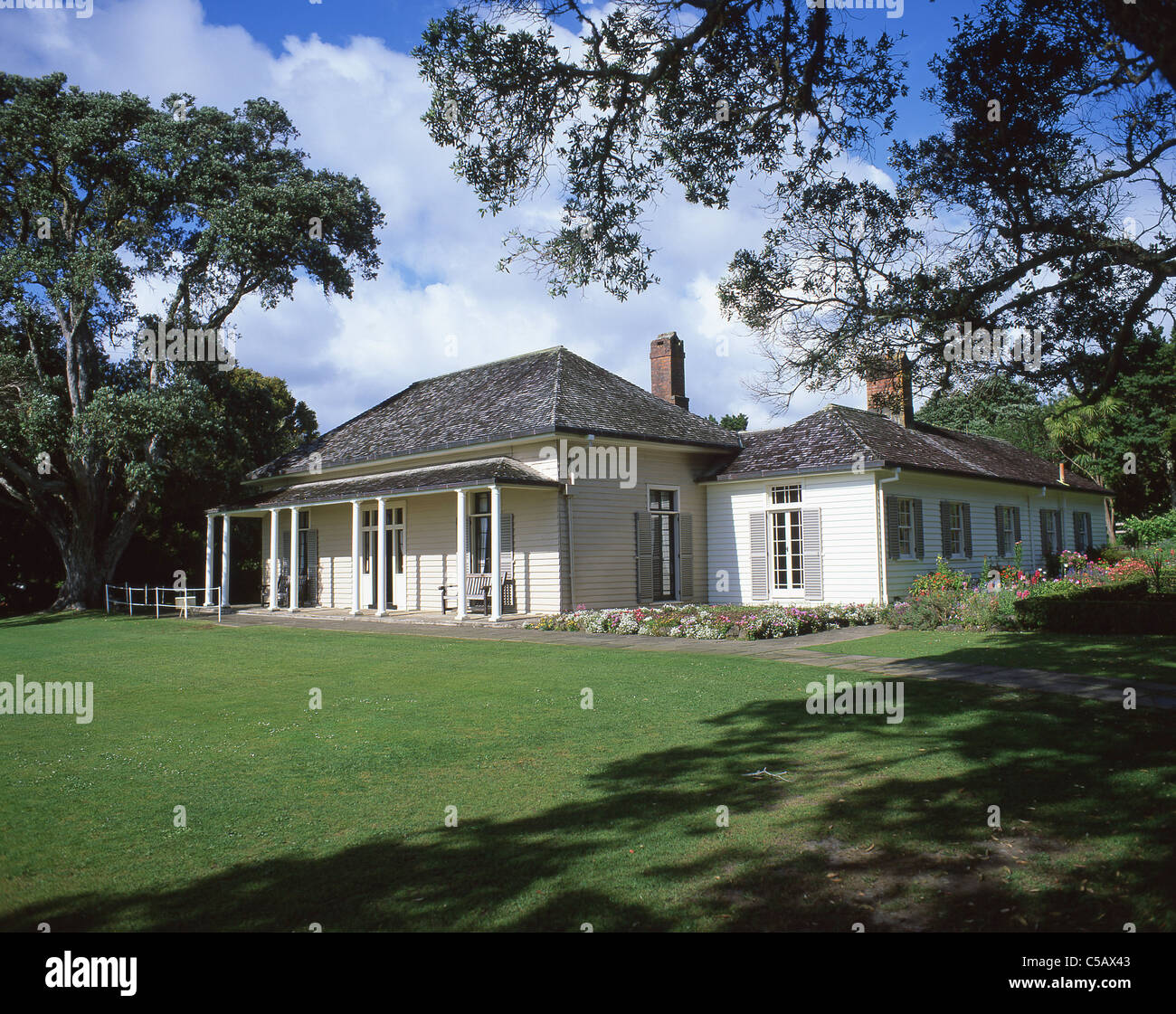 Vertrag von Waitangi Haus, Waitangi, Northland Region, Nordinsel, Neuseeland Stockfoto