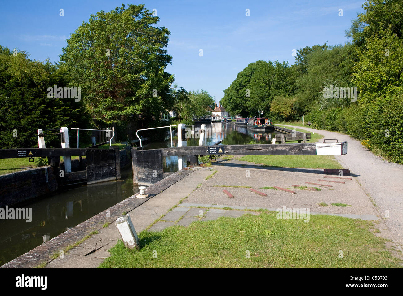 Kennet und Avon Kanal, Newbury Verriegelung, Newbury, Berkshire, England Stockfoto