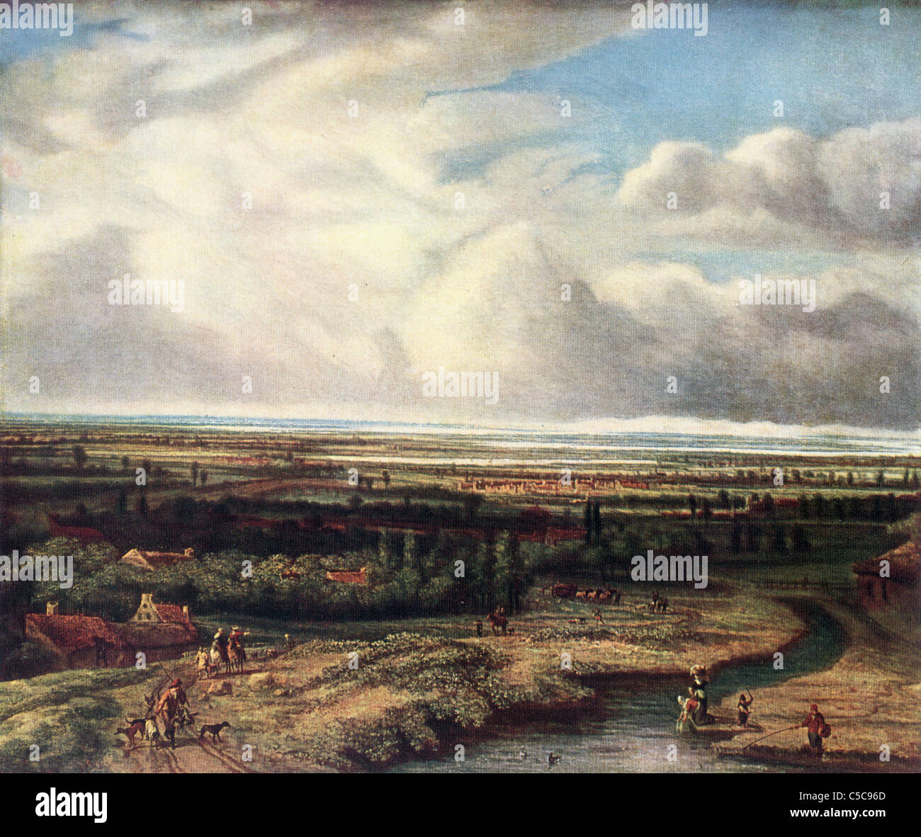 Gemälde von Philips de Koninck, Late Holländische Schule; "Landschaft, einen Blick in den Niederlanden", Öl auf Leinwand Stockfoto