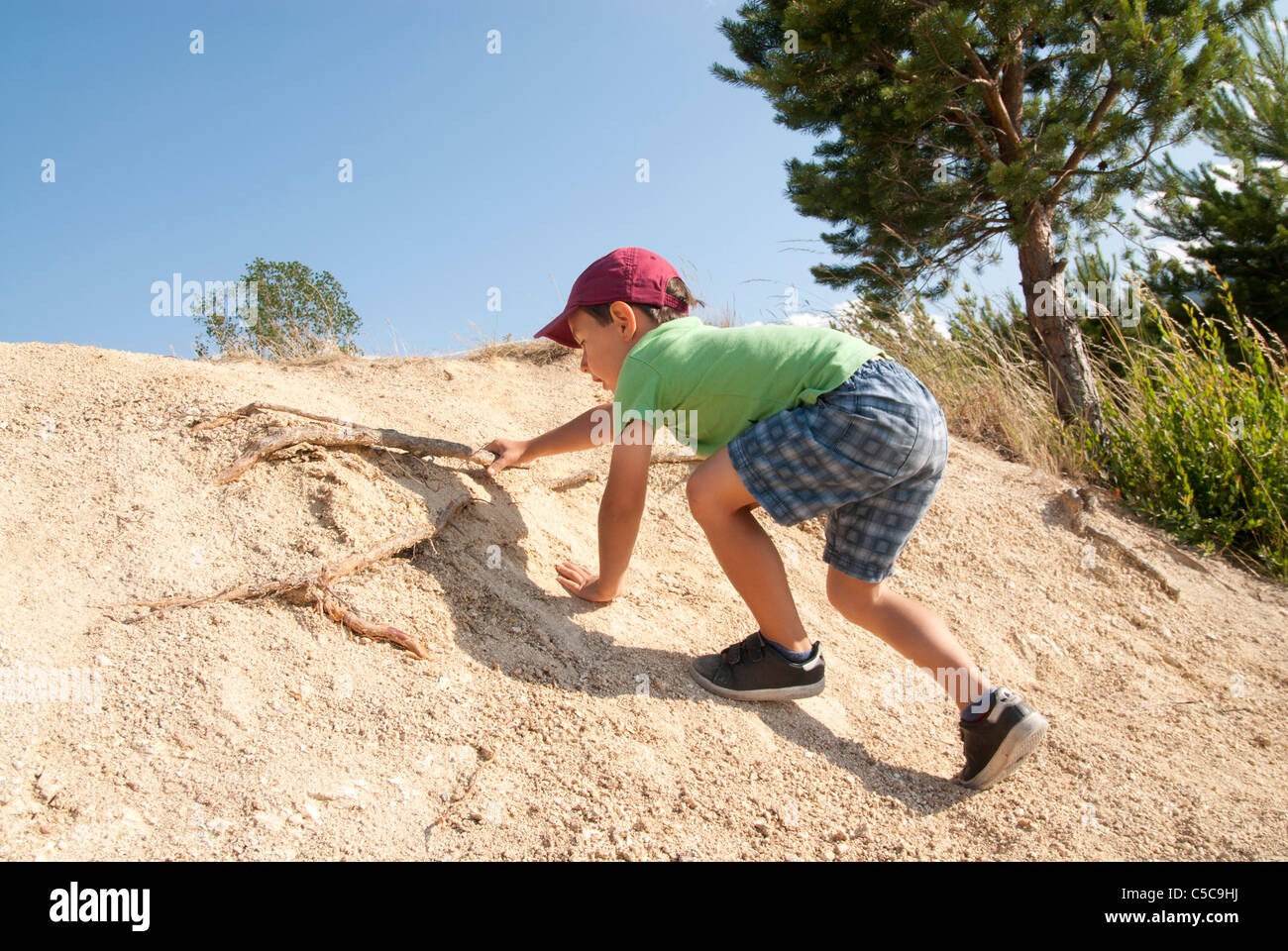 Junge, Klettern, Berg, Stockfoto