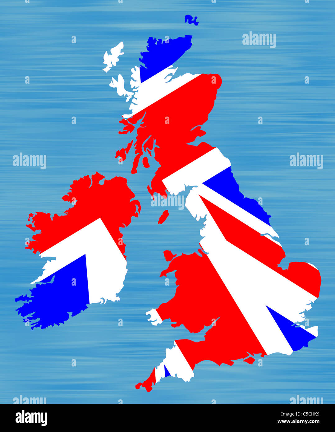 Zeichnung einer Landkarte von Großbritannien verfüllten mit britischer Flagge. Stockfoto