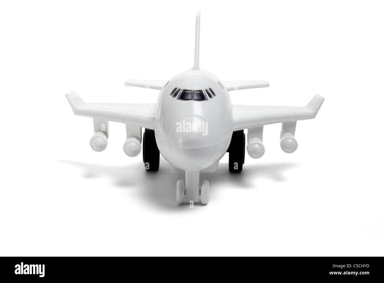 Plastikspielzeug Jet Flugzeug auf weißem Hintergrund Stockfoto
