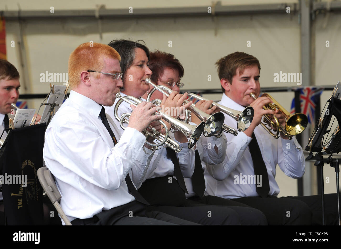 Die Ironbridge Gorge Brass Band Festival 2011 Kornett und Trompete Teil der Newport-Stadtkapelle Stockfoto